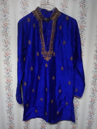 Kora Kids by Nilesh Mitesh Embroidered Kurta Blue & Gold Size 14 Boho Indian