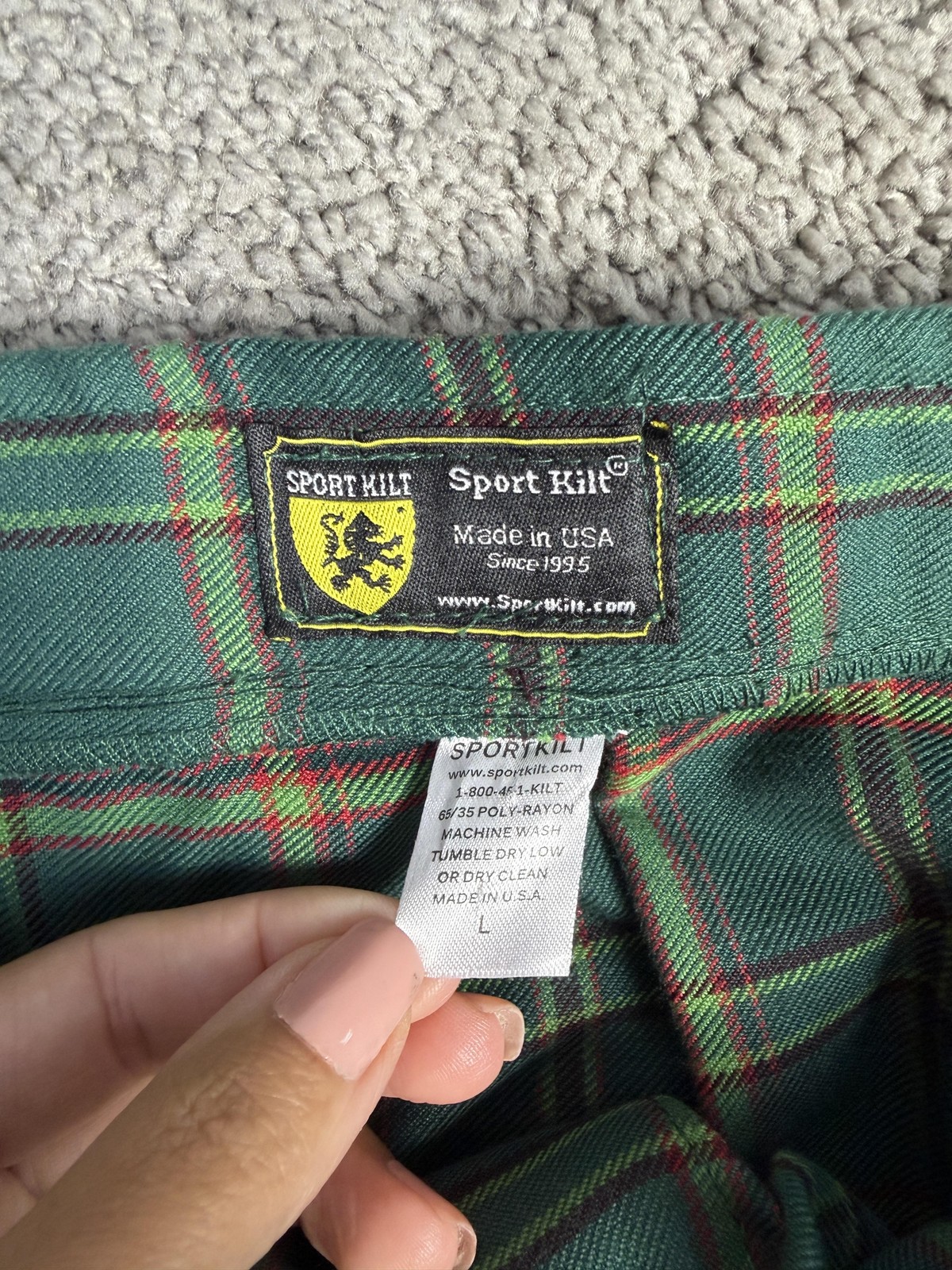 Sport Kilt Kilt Mens L Green Plaid Pleated Sport Elastic Waist Made In USA