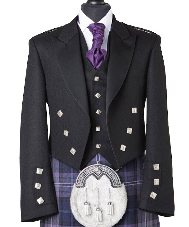 Men’s Scottish Prince Charlie Kilt Jacket With 5 Button Vest Wedding Kilt Jacket