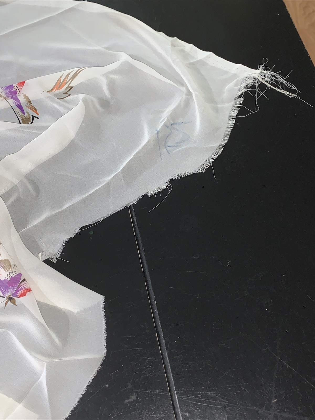 Vintage Floral Sari Fabric White W/ Multi Color Flowers 6 Yds. Royal Ruby Japan