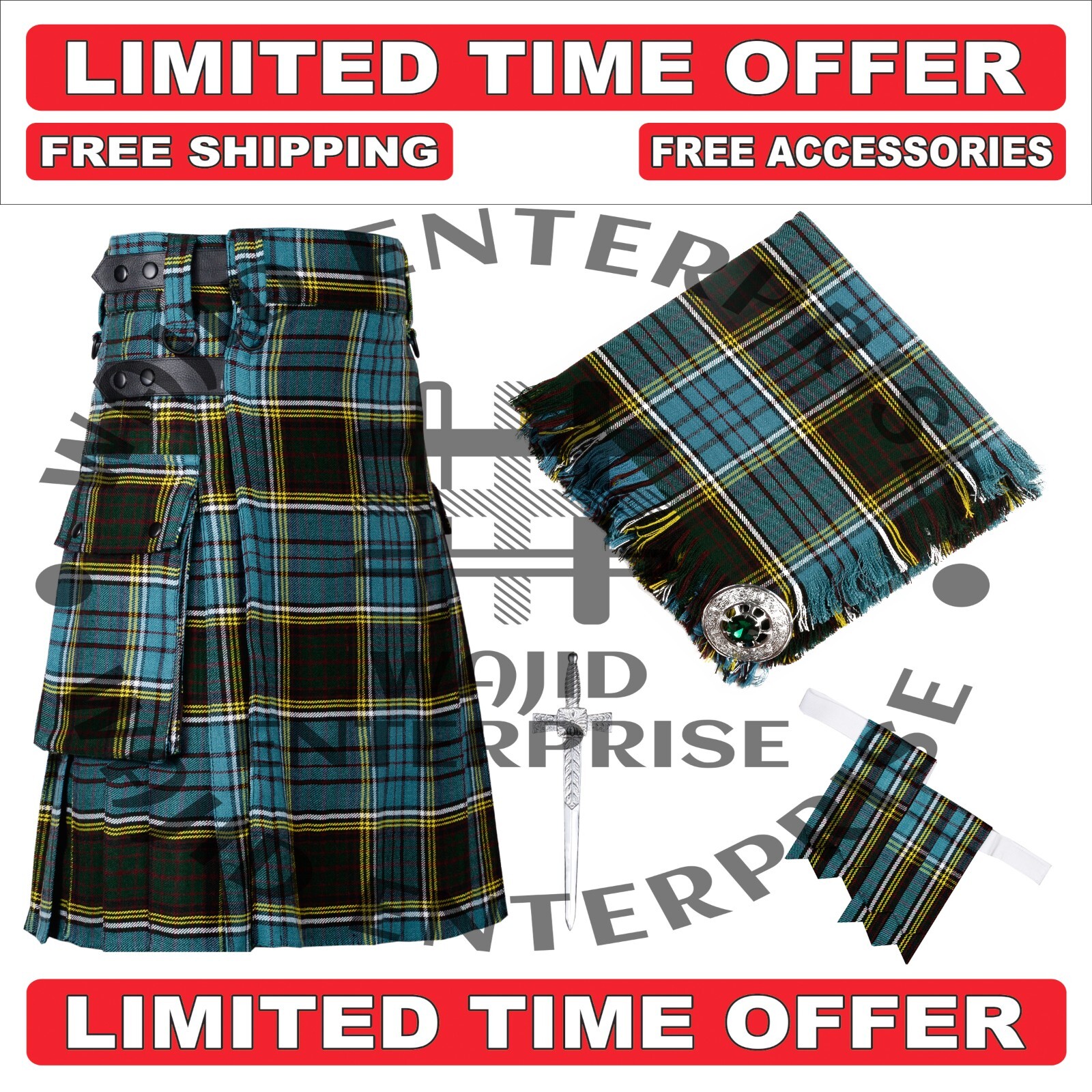 Scottish Men Handmade Anderson tartan utility Kilt – Custom Kilt & accessories