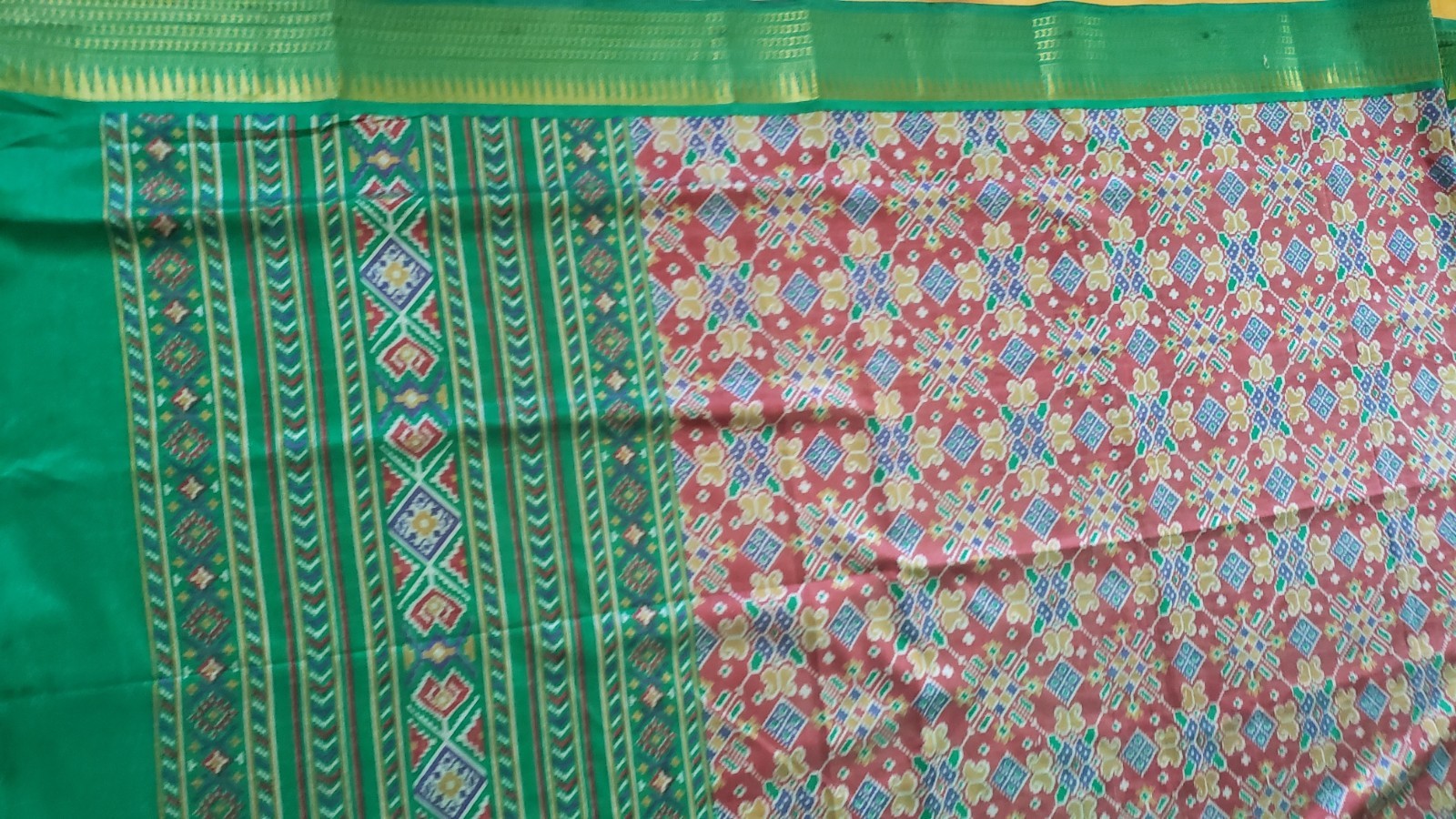 Saree Pochampally Ikkat Maroon and Green Running Blouse Party Festive Wear