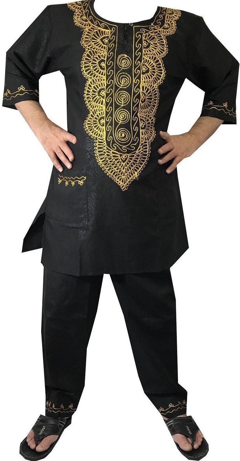 Dashiki Men’s Shirt African Ethnic Rayon Brocade traditional 3pcs set One Size