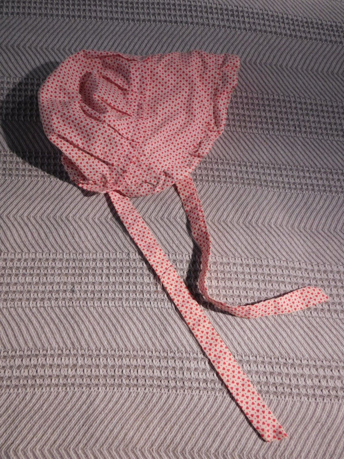 Girl’s Country-Style Sunbonnet – from late 1980s  Red Hearts on White BackGround