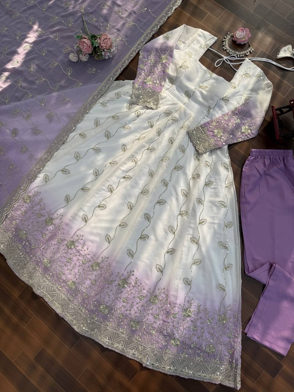 Latest New Star Georgette White Gown Bottom With Dupatta For Women & Girls