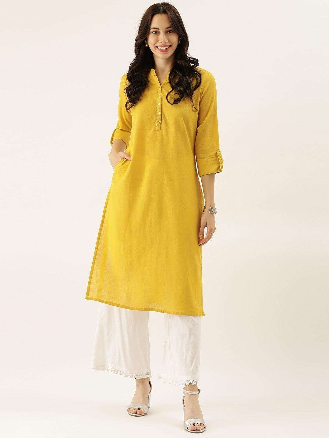 Oversized Mustard Side Slits Abstract Rayon A-Line Kurta Women Ethnic Indian