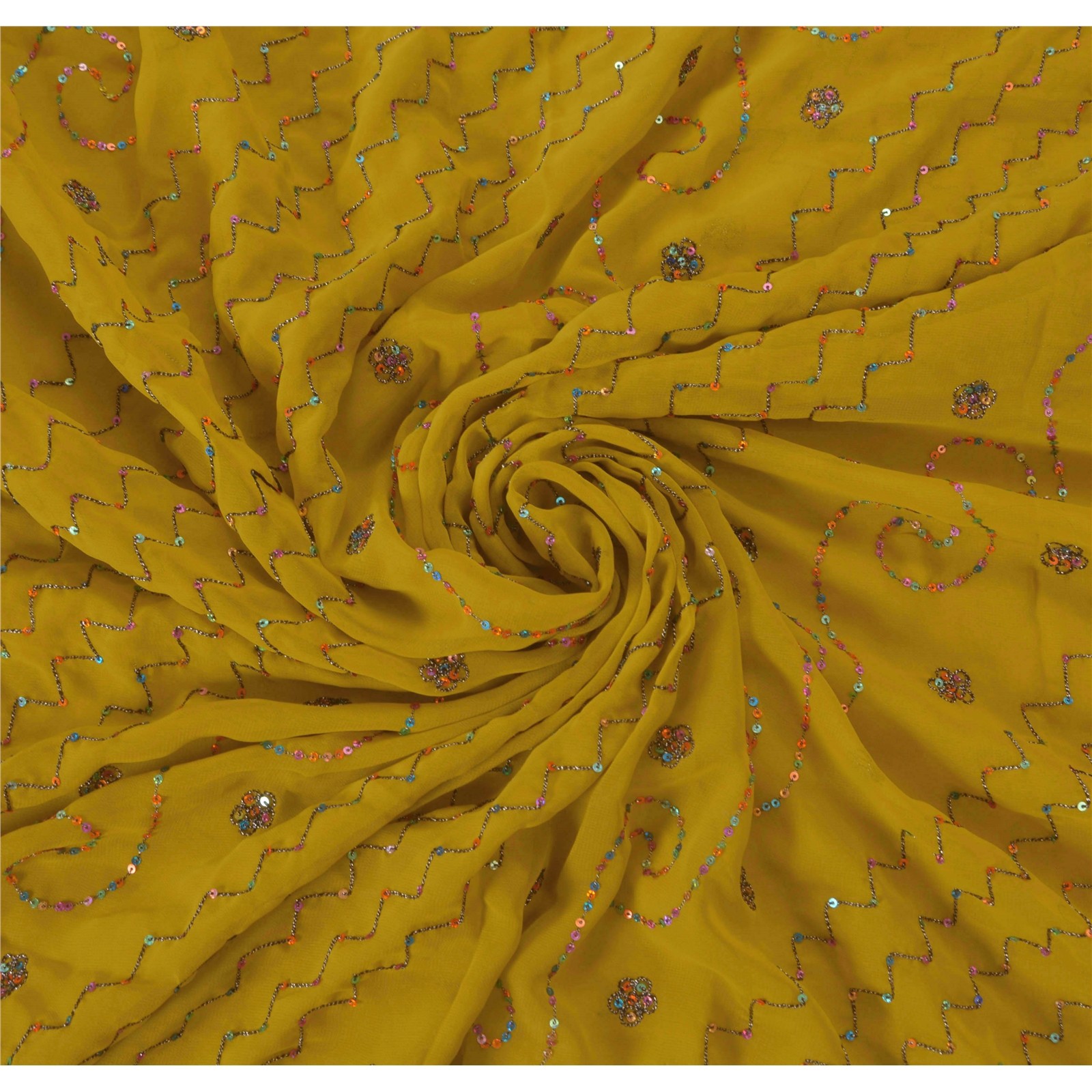 Sanskriti Vintage Green Sarees Blend Georgette Hand Beaded Fabric Craft Sari