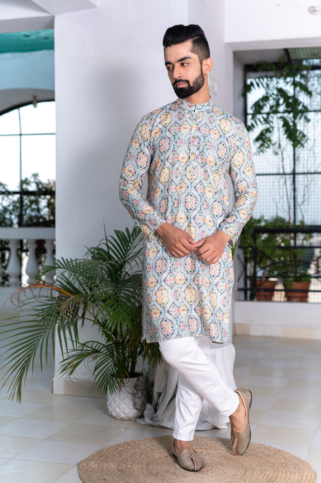 Men’s Ethical Printed Mulberry Kurta – Perfect for Casual Wear