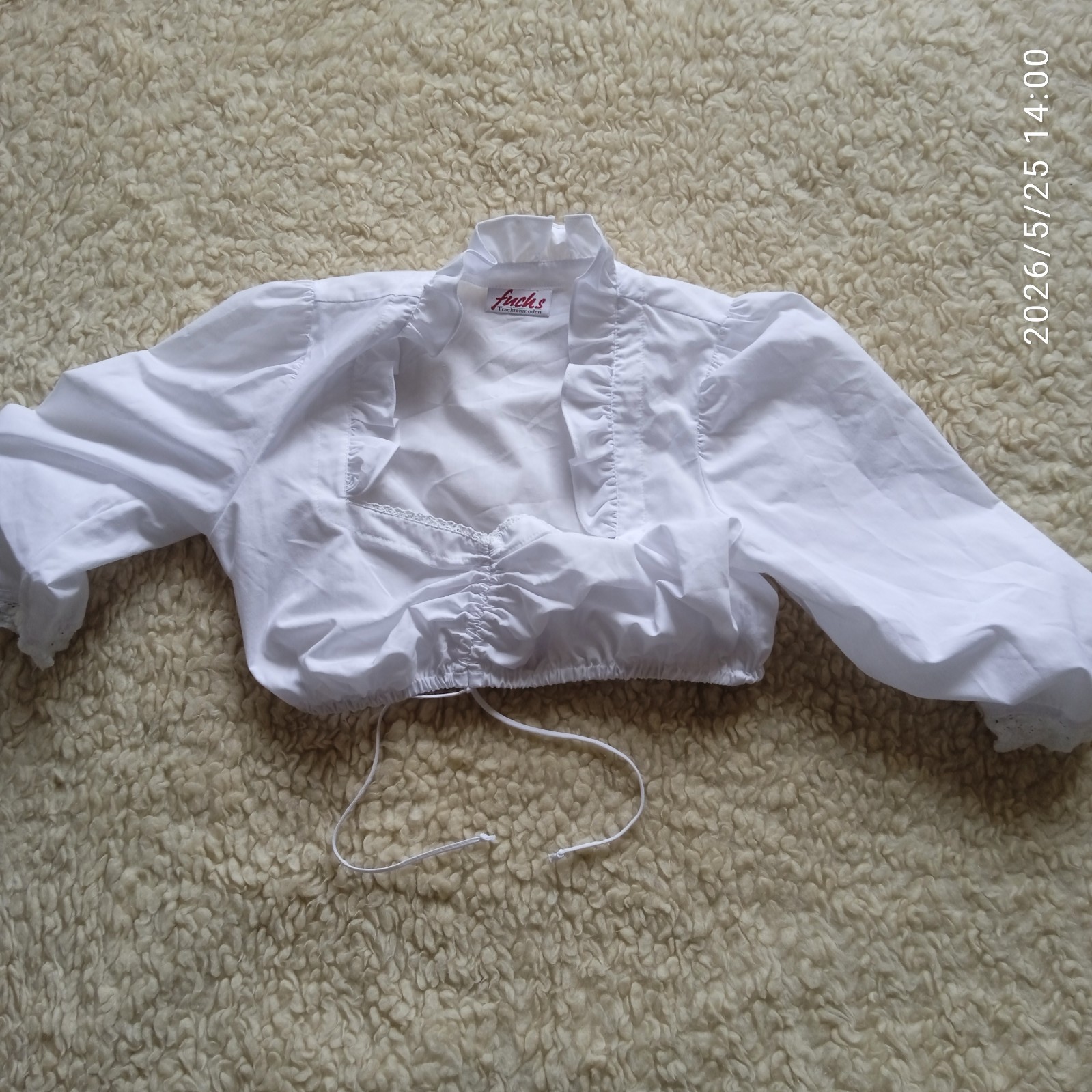 Fuchs Dirndl Oktoberfest White cotton Blouse Size EU 40