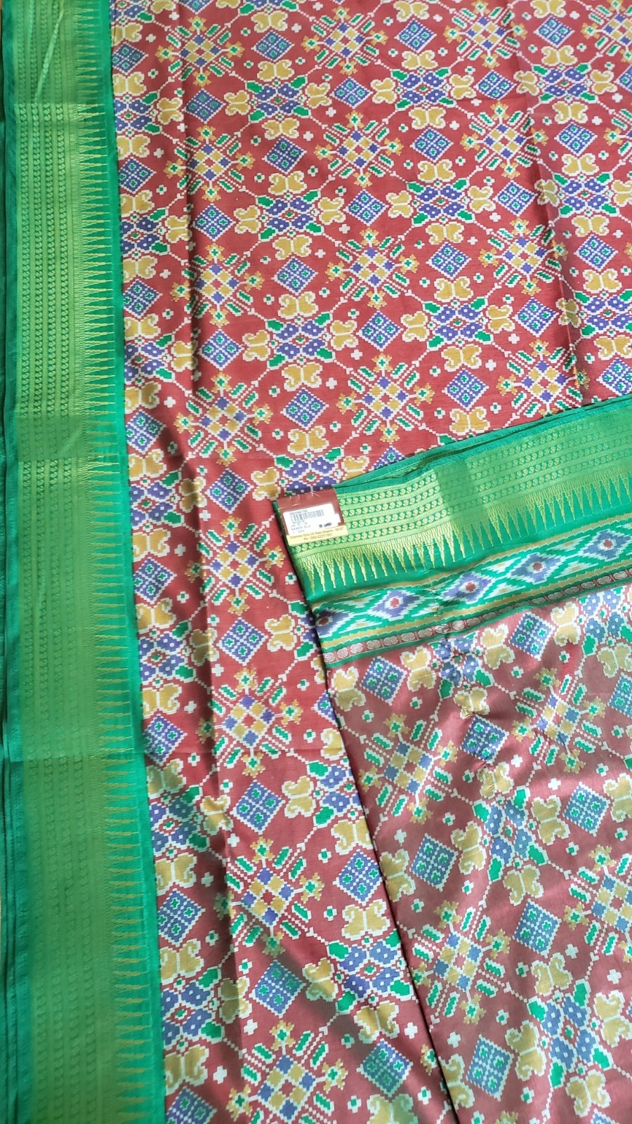 Saree Pochampally Ikkat Maroon and Green Running Blouse Party Festive Wear
