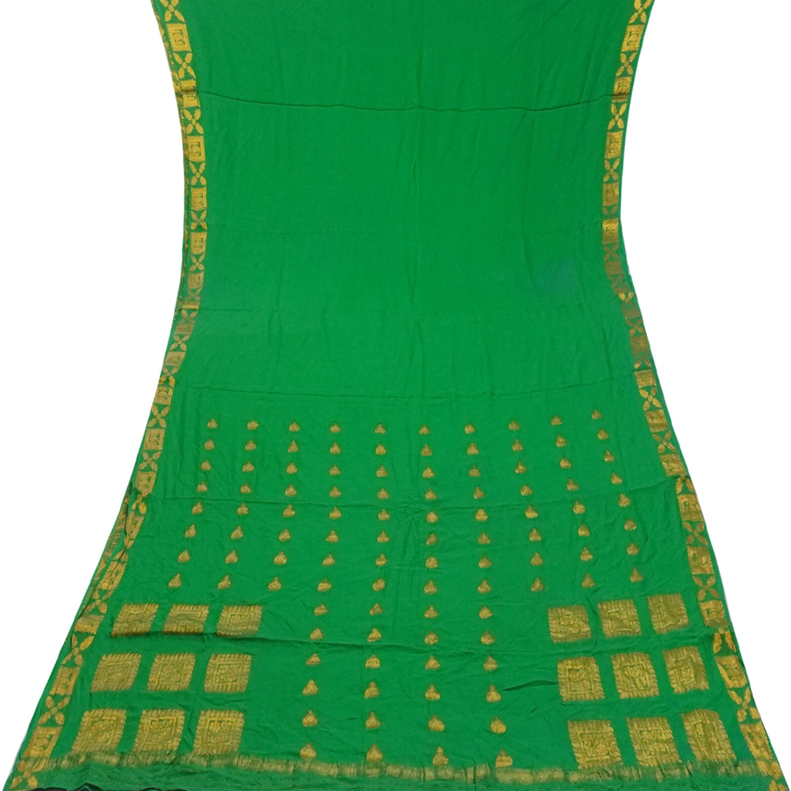 Vintage Green Saree 100% Pure Mysore Crepe Silk Zari Woven Sari 5YD Craft Fabric