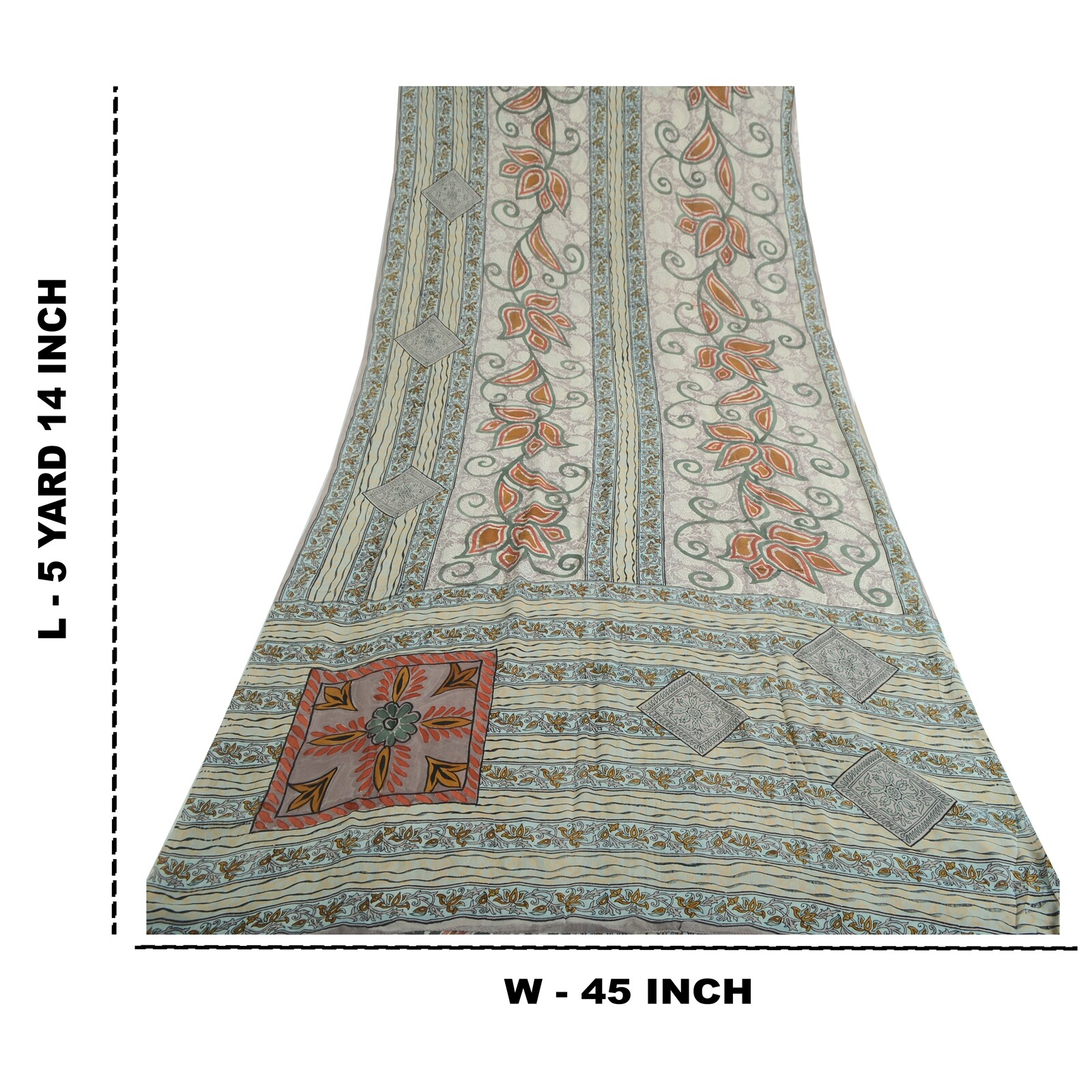 Sanskriti Vintage Sarees Gray 100% Pure Georgette Silk Printed Sari Craft Fabric