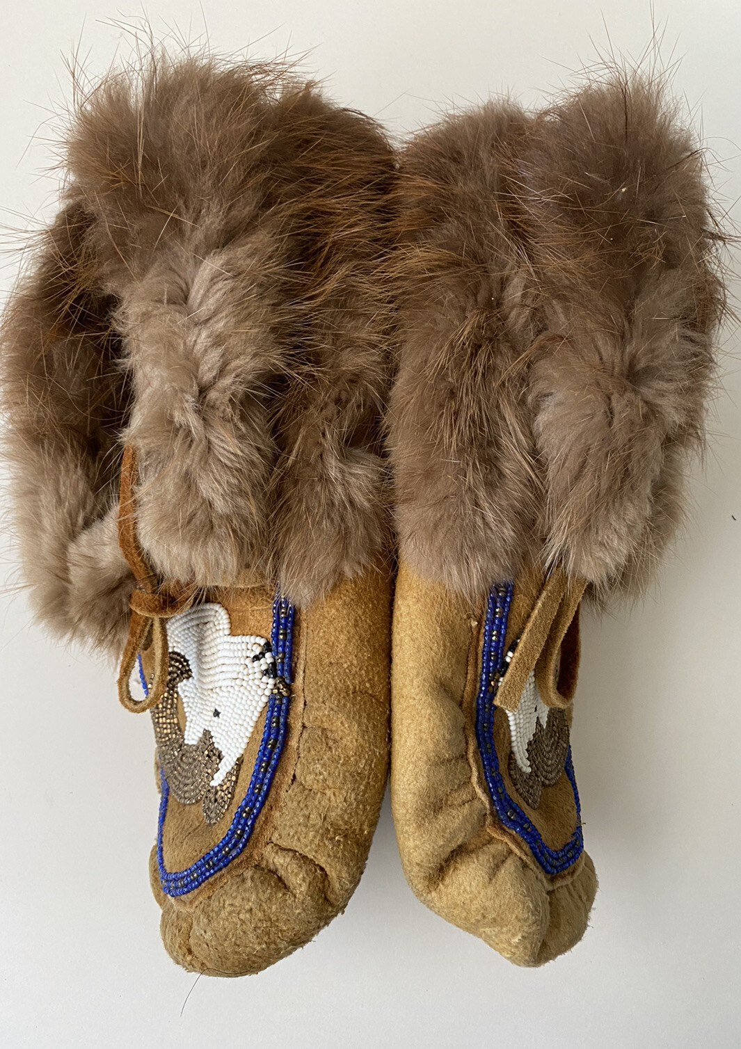 Native American Handmade Leather Moccasins Sz 9, Fringe In Mink