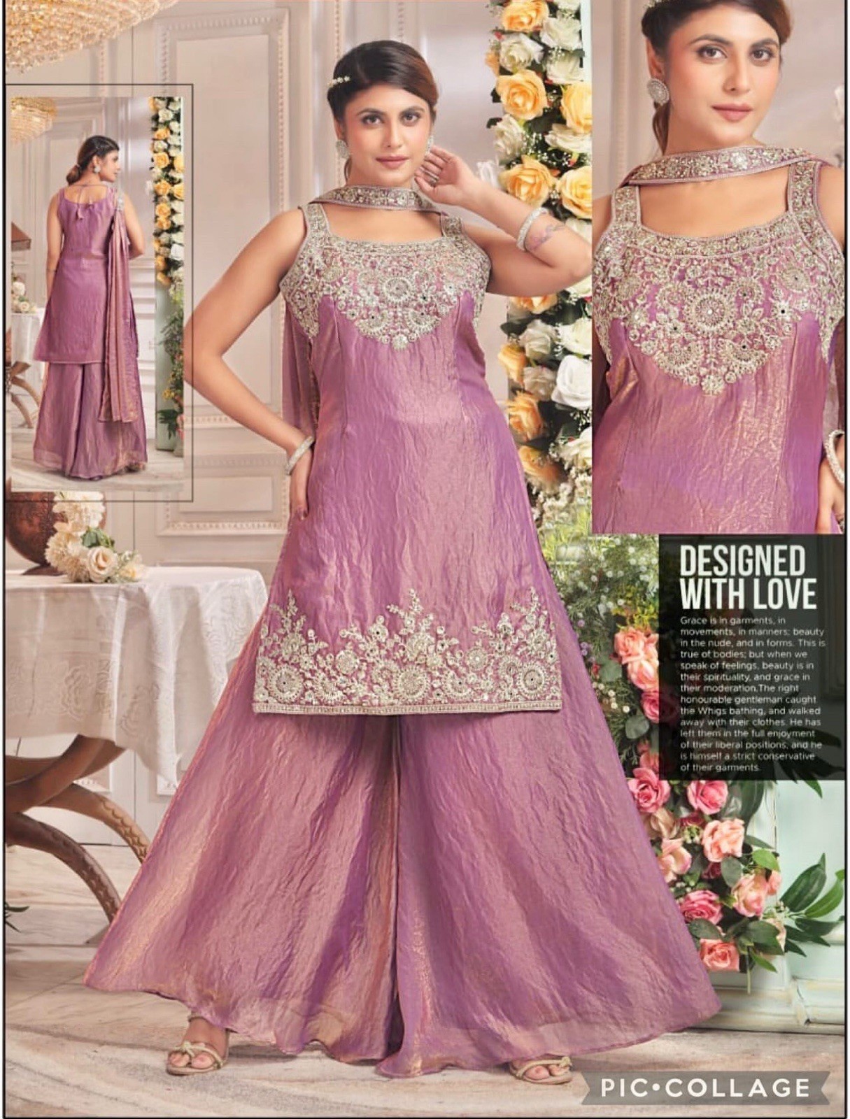 Indian Onion colour Palazzo Suit with Embroidery for Women