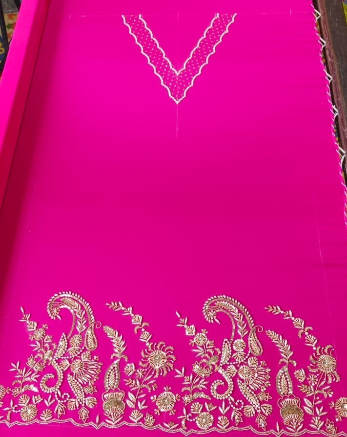 Pink Hand Embroidered Crepe Salwar Kameez Set with Elegant Dupatta