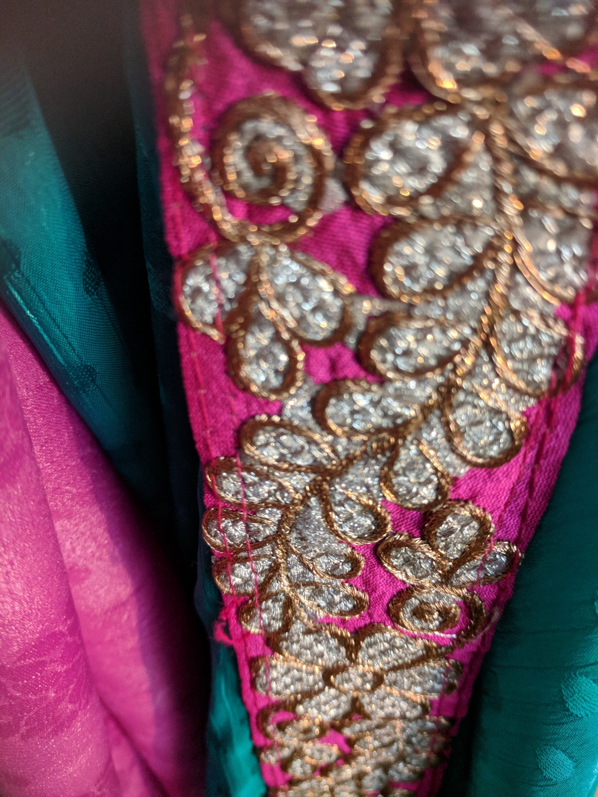 Blue and pink half and half saree