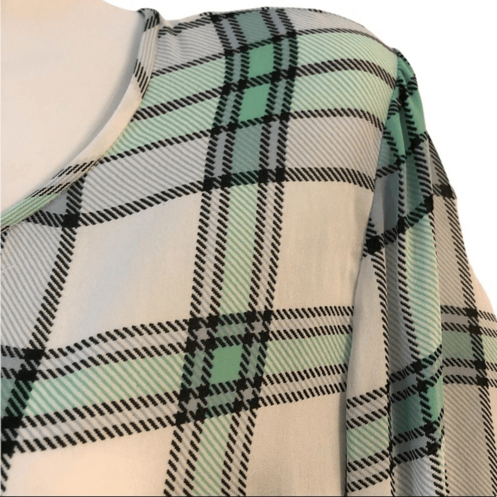 Joie blouse plaid silk long tabbed sleeve button front rounded neckline Small