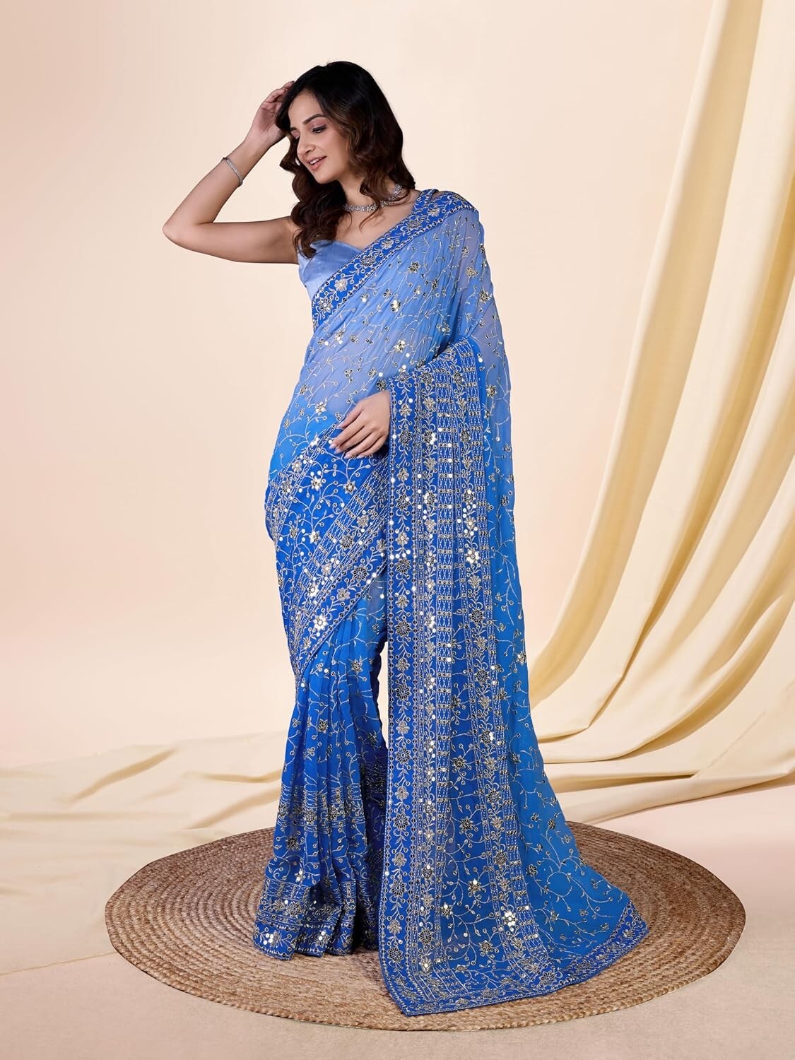 Women’s Georgette Sequin Embroidery work Saree with Unstitch Blouse Piece