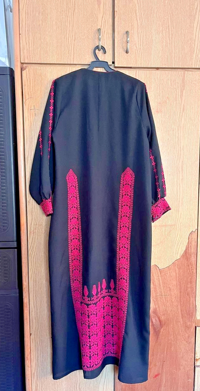 Luxury Palestinian Jordanian Thobe Embroidered Abaya Dress Kaftan Maxi Pink Bla