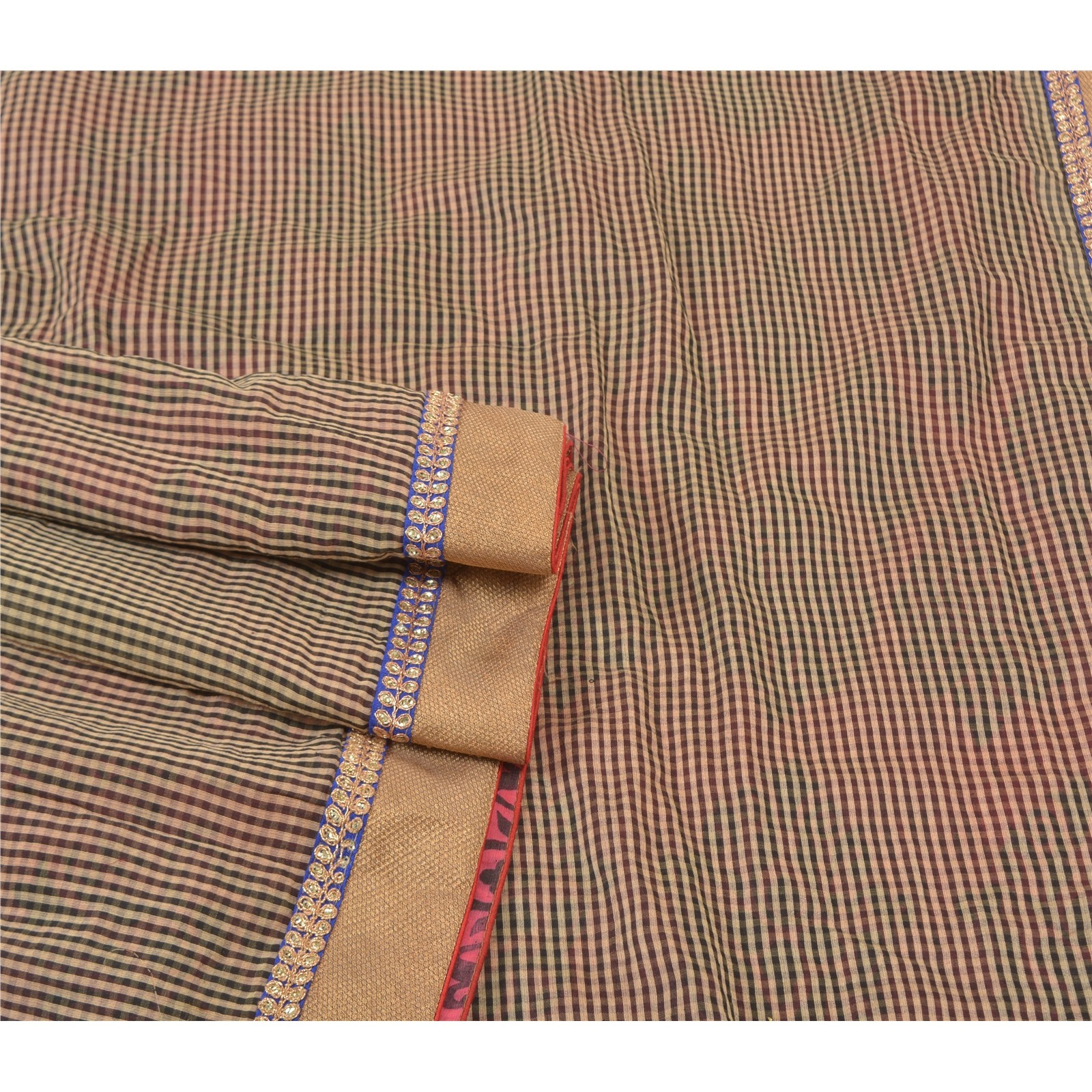 Sanskriti Vintage Pink &Cream Sarees Pure Georgette Embroidery Woven Sari Fabric