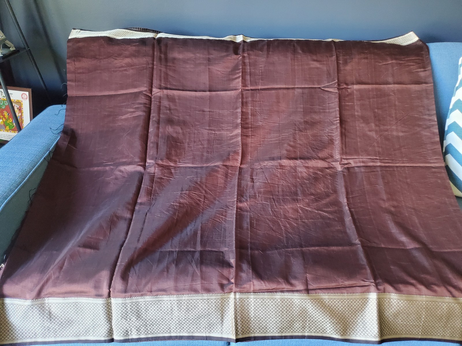 Authentic Handloom Silk Cotton Maheshwari Saree – Chocolate Brown & Silver Resha