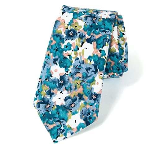 Men’s Skinny Slim Cotton Floral Print Neckties One Size 69-teal