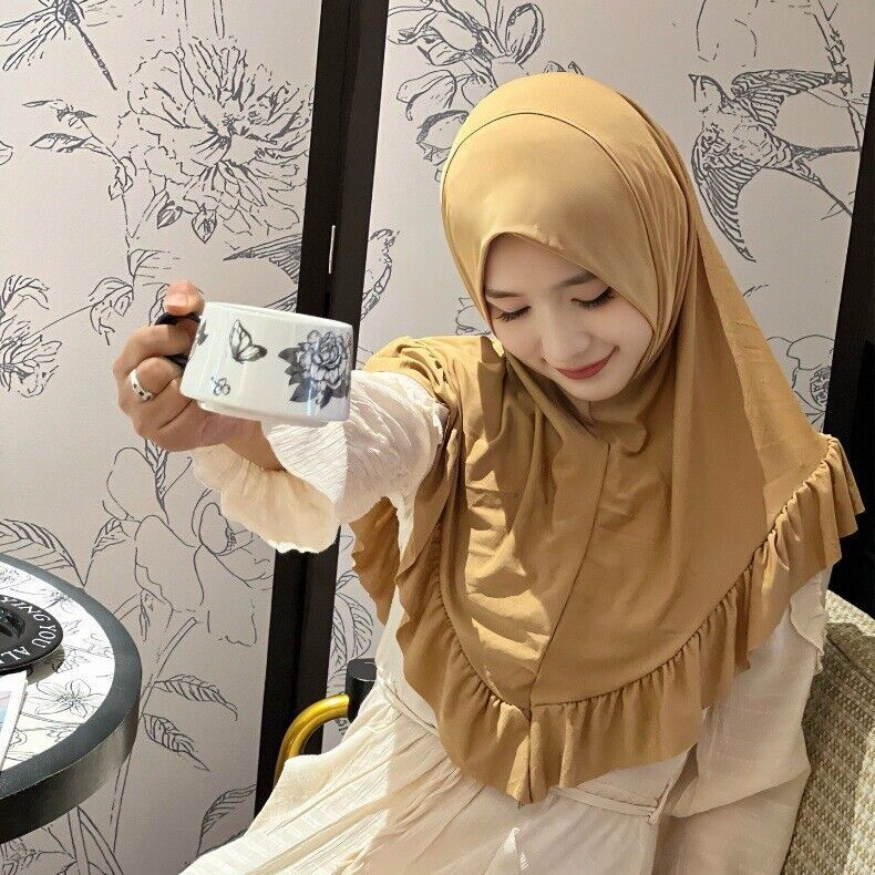 Arab Solid Color Ruffle Hem Tailcoat Large Swing Long Headband Hat Shayla Scarf