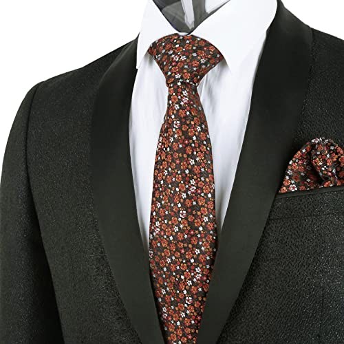 Mens 3.15inches Exquisite Floral Tie with Small Flower A142-brown/ Orange/ Red