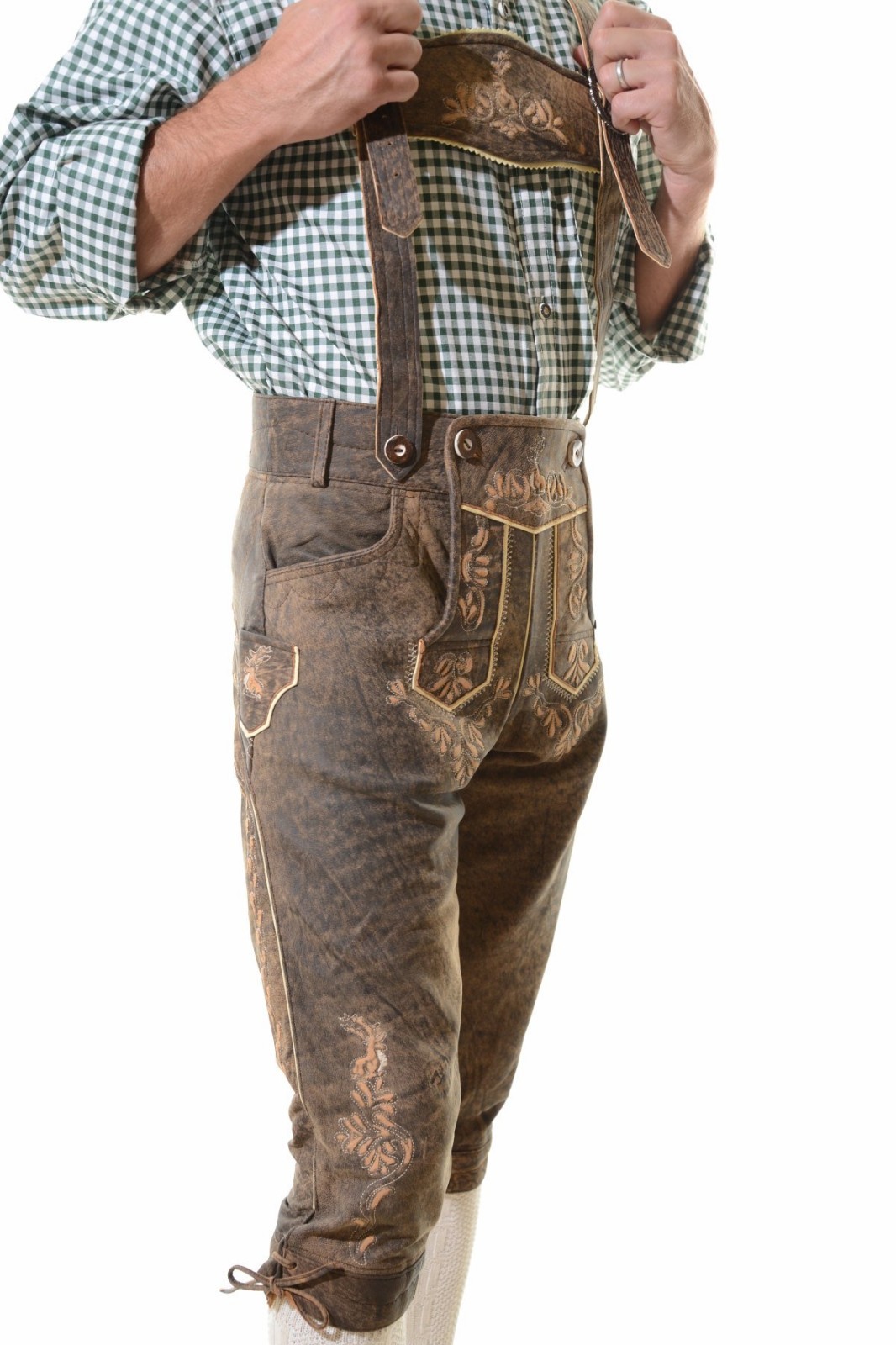 Bavarian Oktoberfest Lederhosen Antique Lamb Leather Tracht Bundhosen #HMBRG