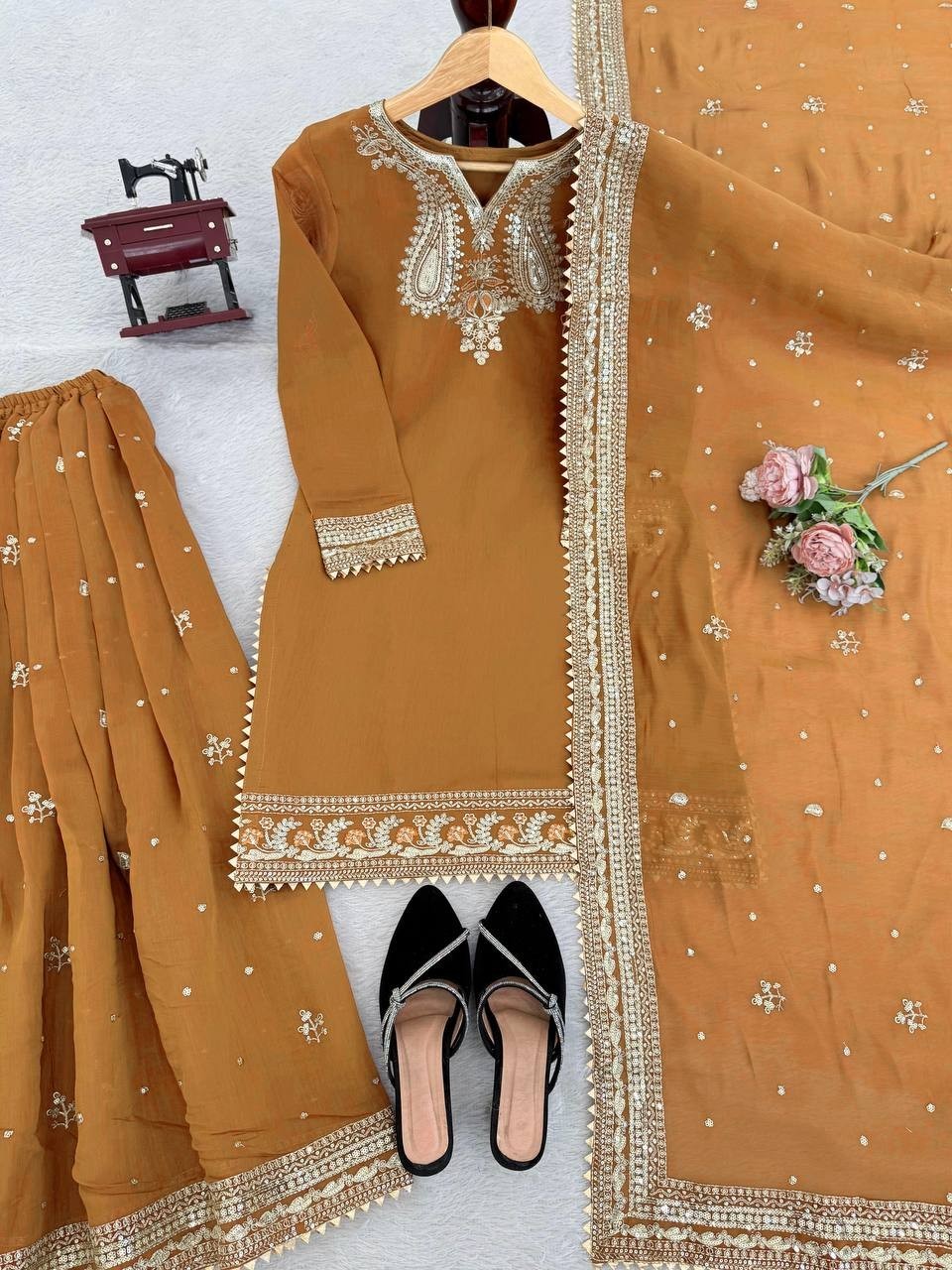 New Launch Mul Chanderi Mustard Yellow Kurta Palazzo With Dupatta For Functional