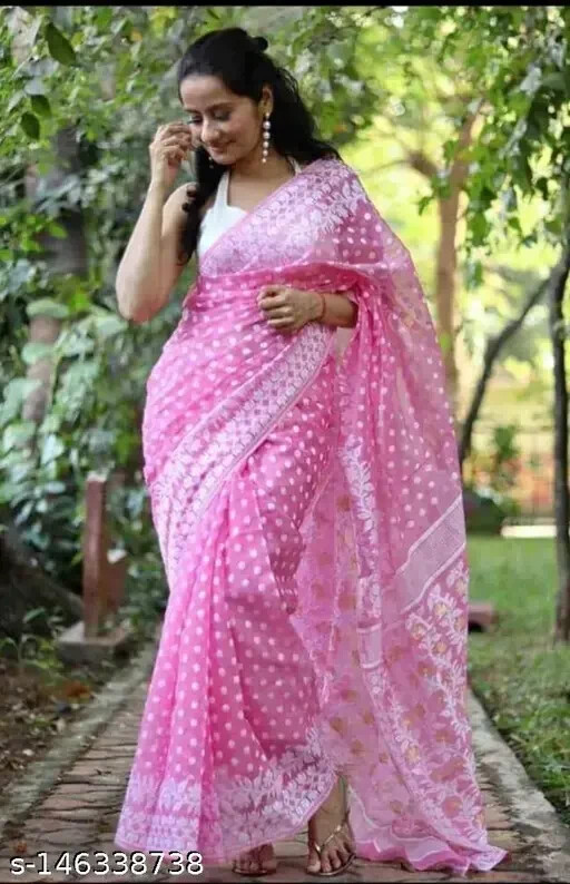 Soft Dhakai Jamdani Cotton Silk Saree Without Blouse Indian Women’s Party Wear