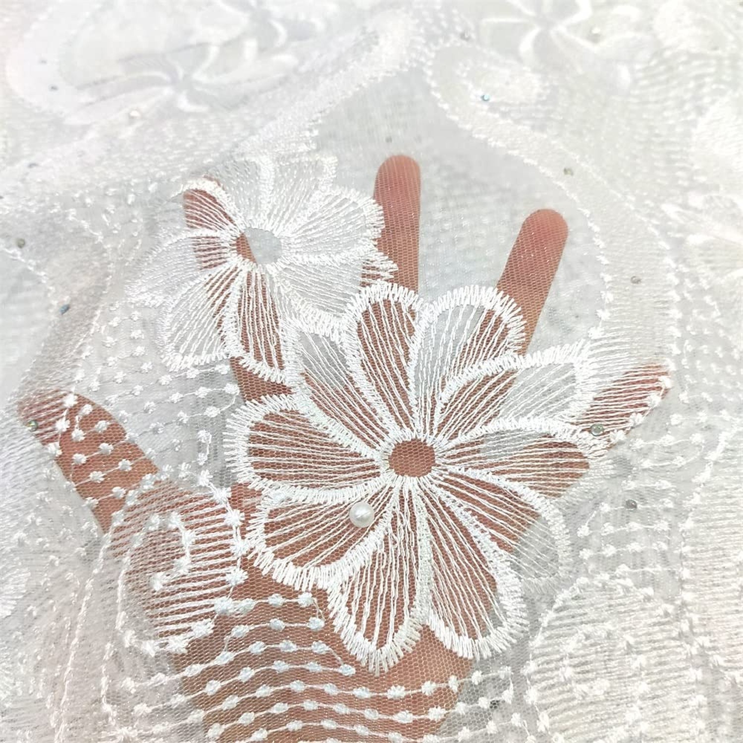 LadyQ African Cord Lace Fabrics Stones French Wedding African White Lace Fabr…