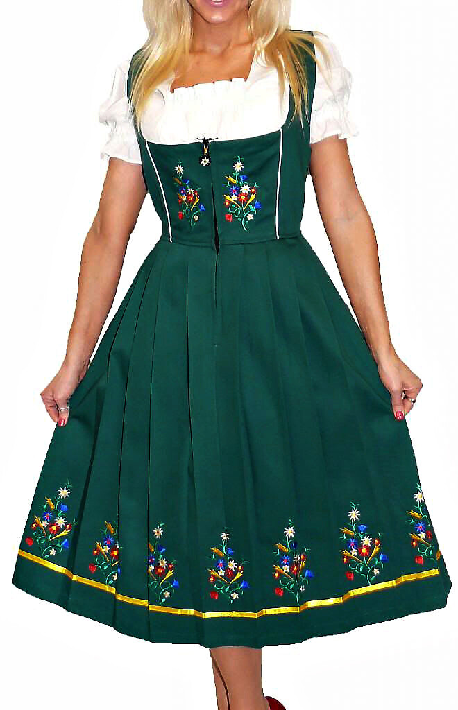 Sz 6 S Green Dirndl German Dress Women Waitress Oktoberfest Party EMBROIDERED