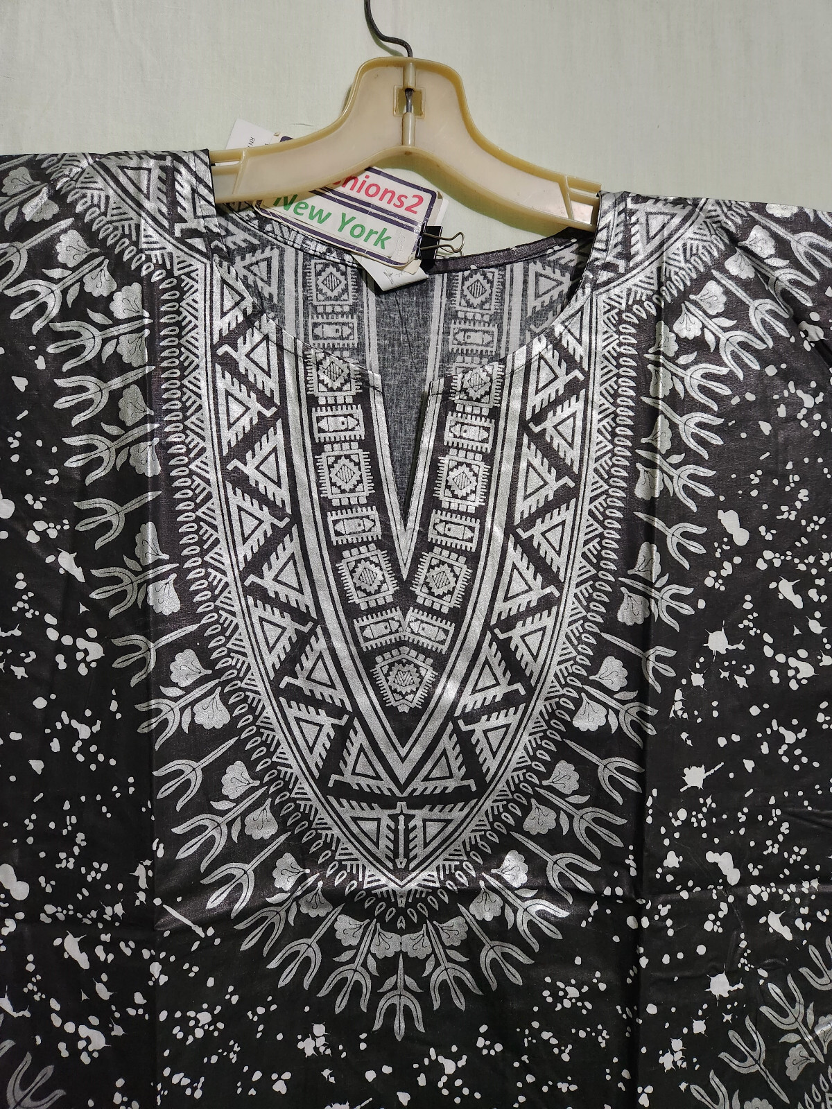 Men Women African Dashiki Top Shirt Traditional Blous Black Silver Free Size