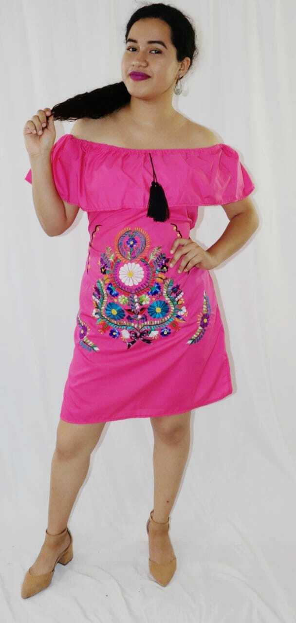 Women’s Handmade Off the Shoulder Embroidered Mexican Dress – Vestido Mexicano