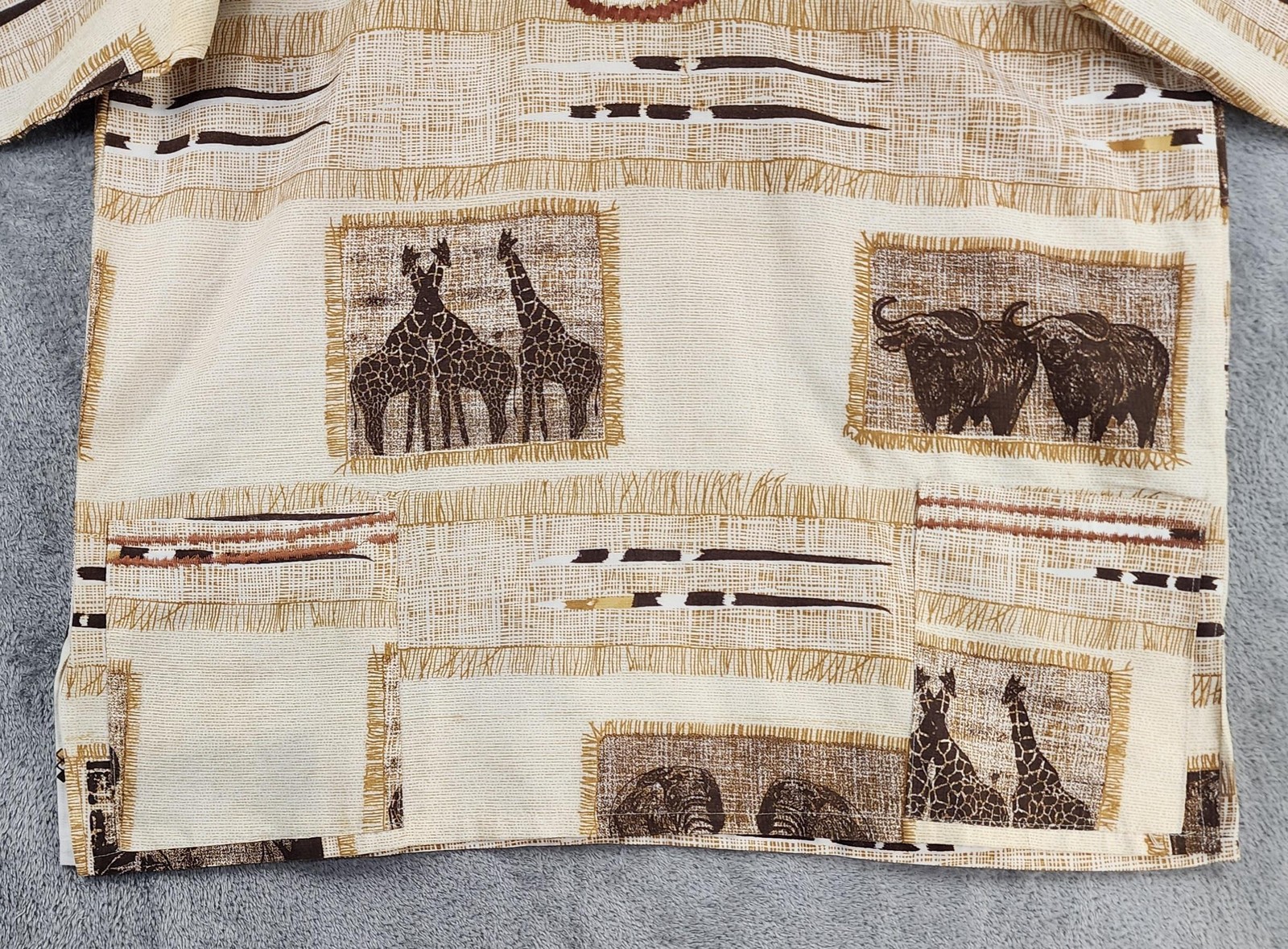 Mens Shirt 3XL Beige Brown Embroidered Animals African Safari Tunic Dashiki Top