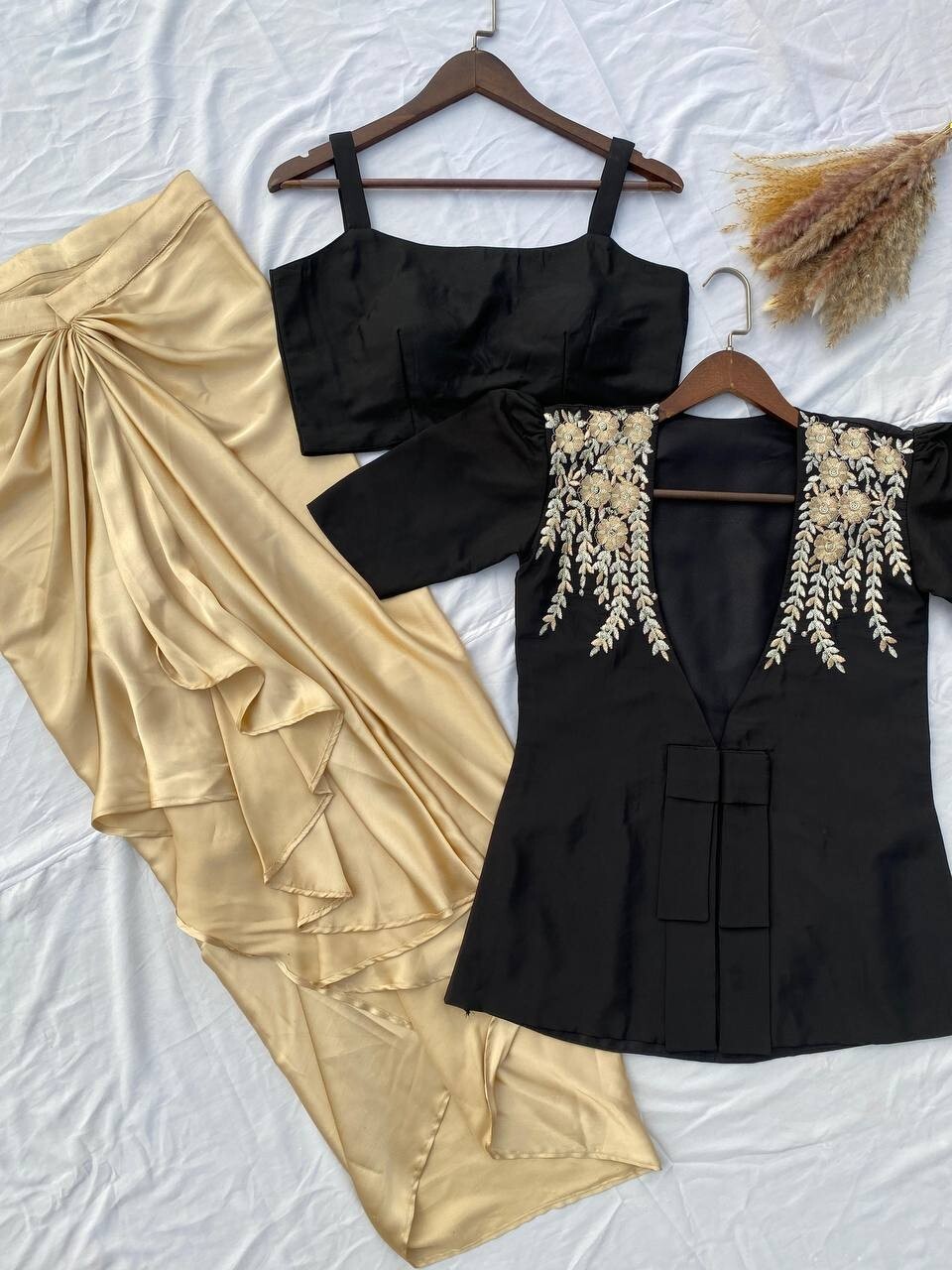 Designer Pre Drapped Dhoti Top Bollywood Party Wear Dress Wedding Indo Western L