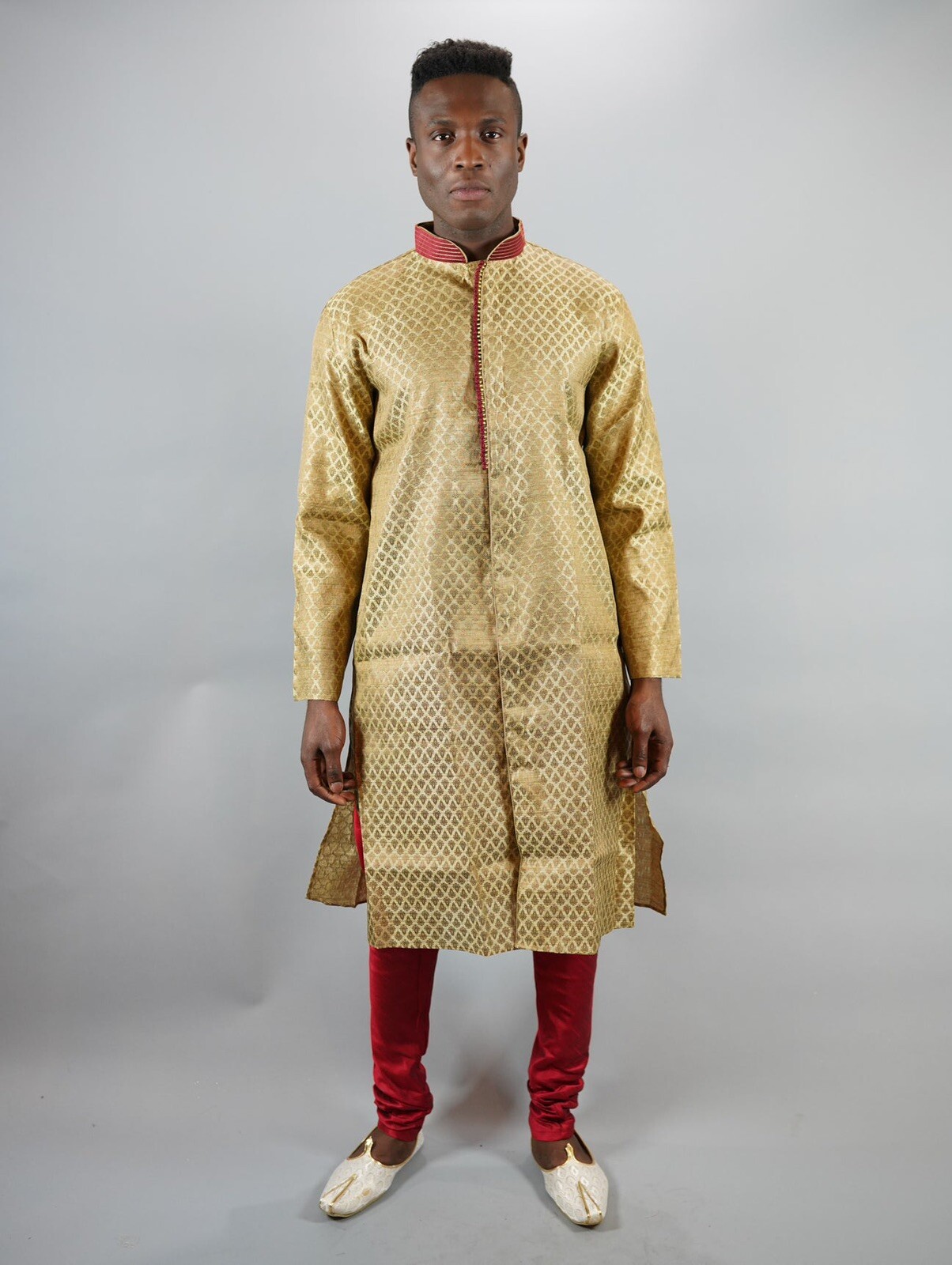 Silk Tortilla Gold All Button Down Men’s Kurta – XL / 44