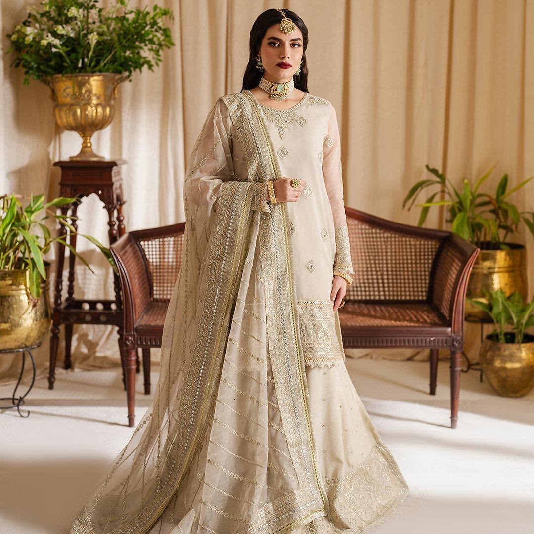 Bollywood Chinon Sharara Suit Set Heavy Sequence Embroidery Front Back Work Eid