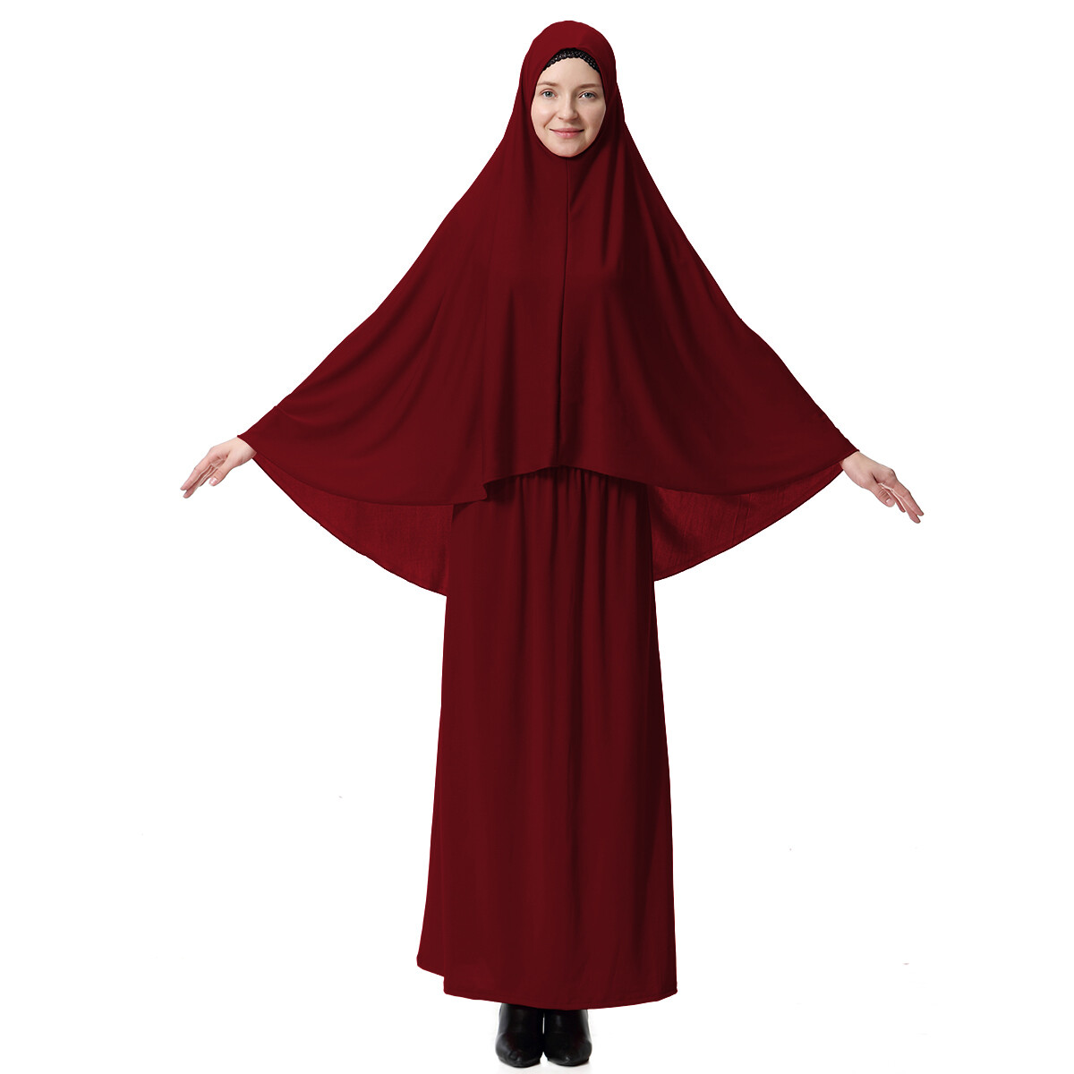 Ramadan Women Overhead Khimar Hijab Skirt Set Prayer Dress Muslim Burqa Robe Eid
