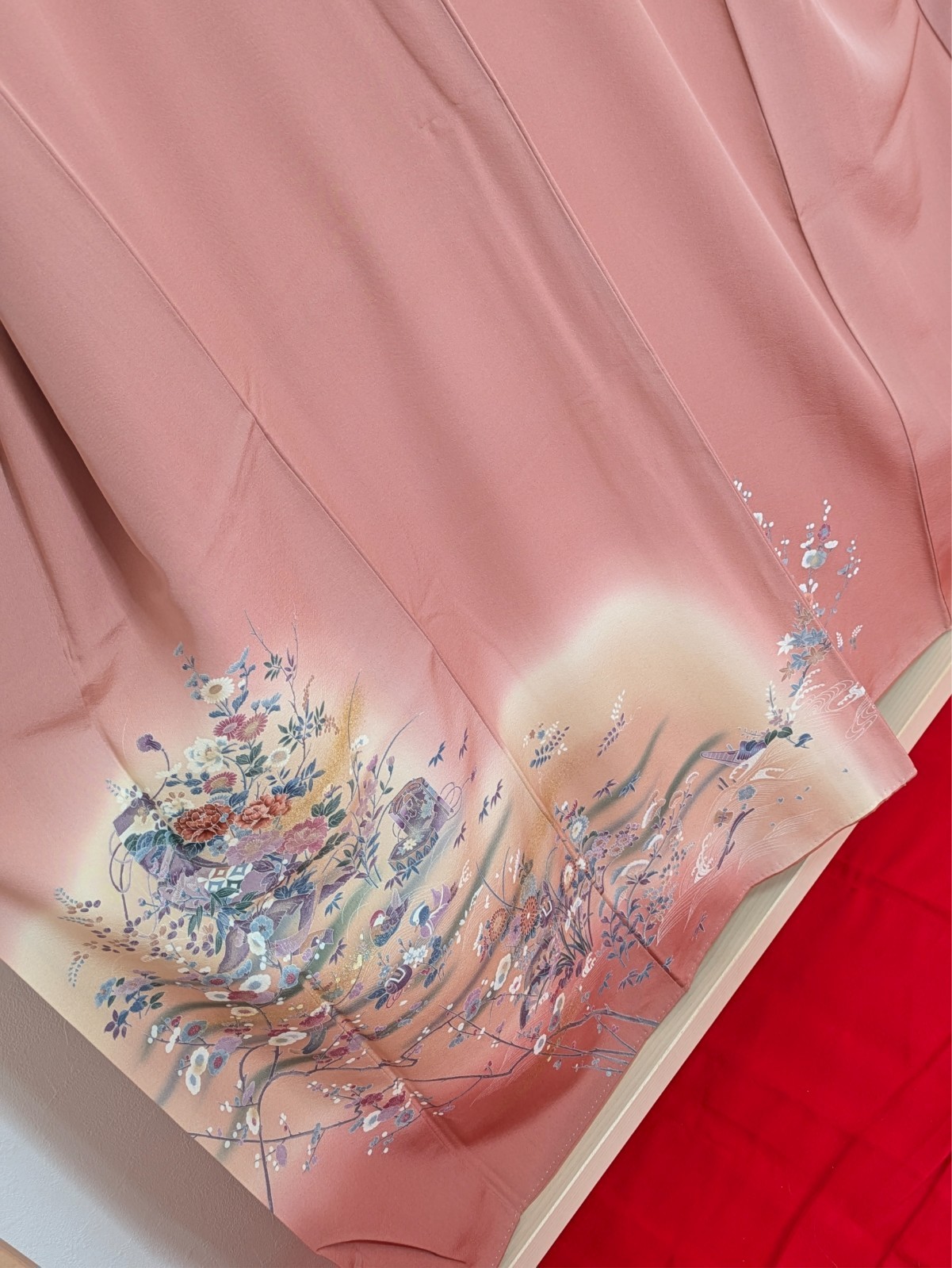Authentic Japanese Kimono Silk Homongi Pink Colored Floral Birds Treasure Luxury