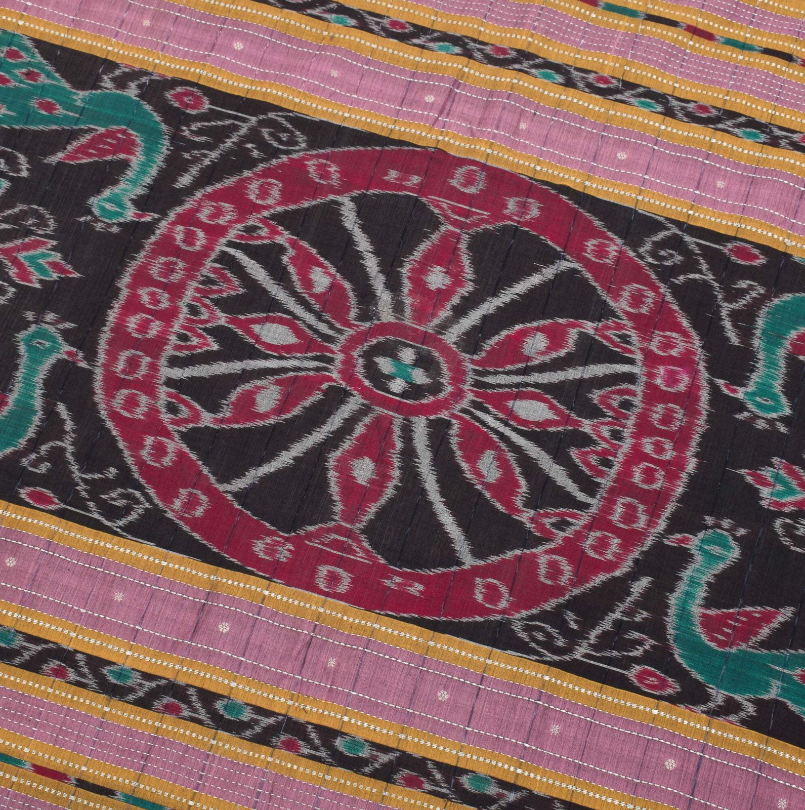 Sushila Vintage Pink Saree Pure Cotton Silk Sambalpuri Ikat Sari Craft Fabric