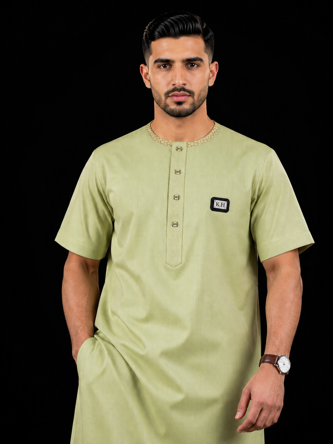 Men’s Arabic Thobe Islamic Jubba Slim Fit Short Sleeve Premium Cotton