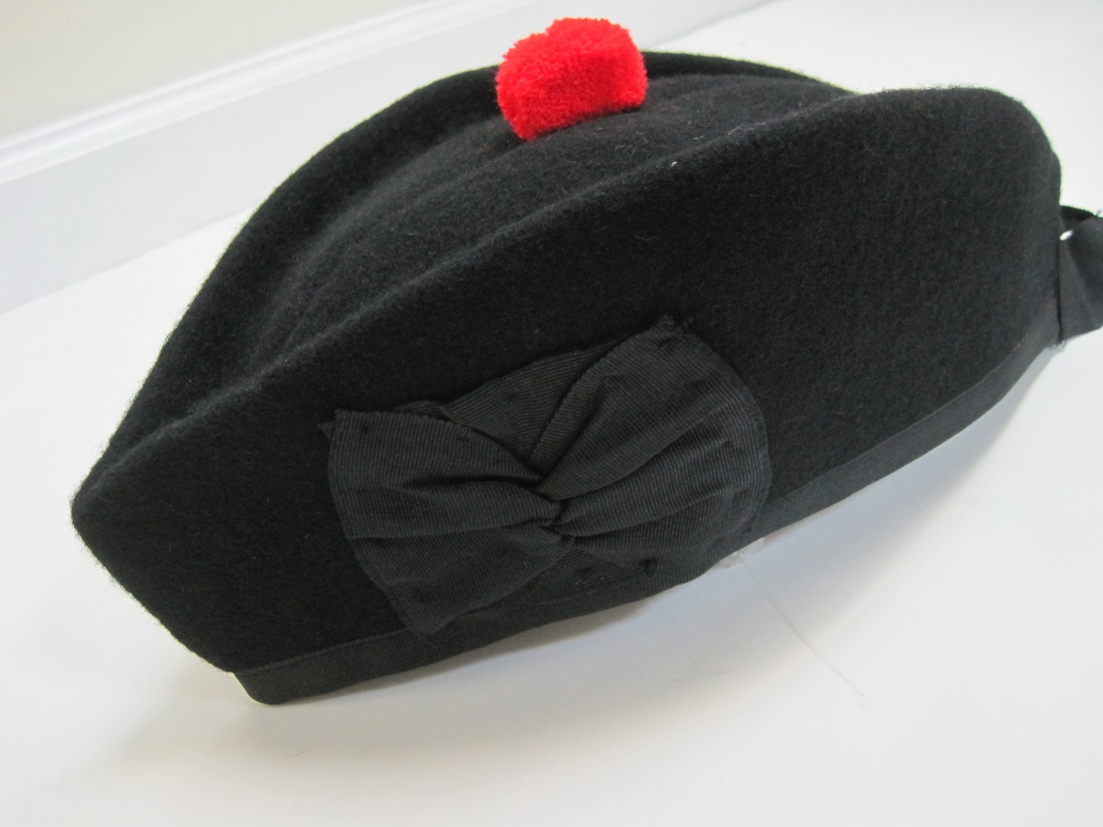 NEW Wool Scottish Black Glengarry Hat with Torrie Sizes 7, 7 1/4, 7 1/2, 7 3/4