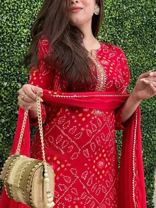 Party Wear Women Rayon Kurta Pant Dupatta Set Indian Pakistani Salwar Kameez