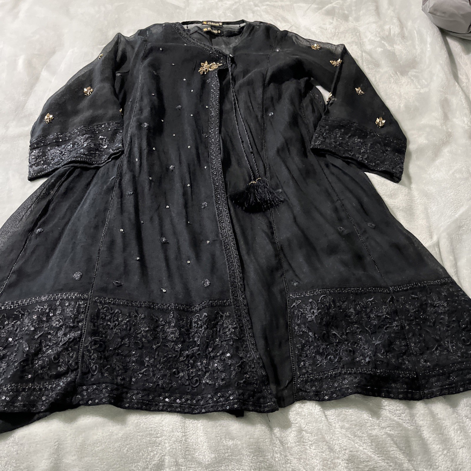 Dhanak Brpakistani M stitched Embroidered Sequin Work Hand Made Lace Shirt/Dress