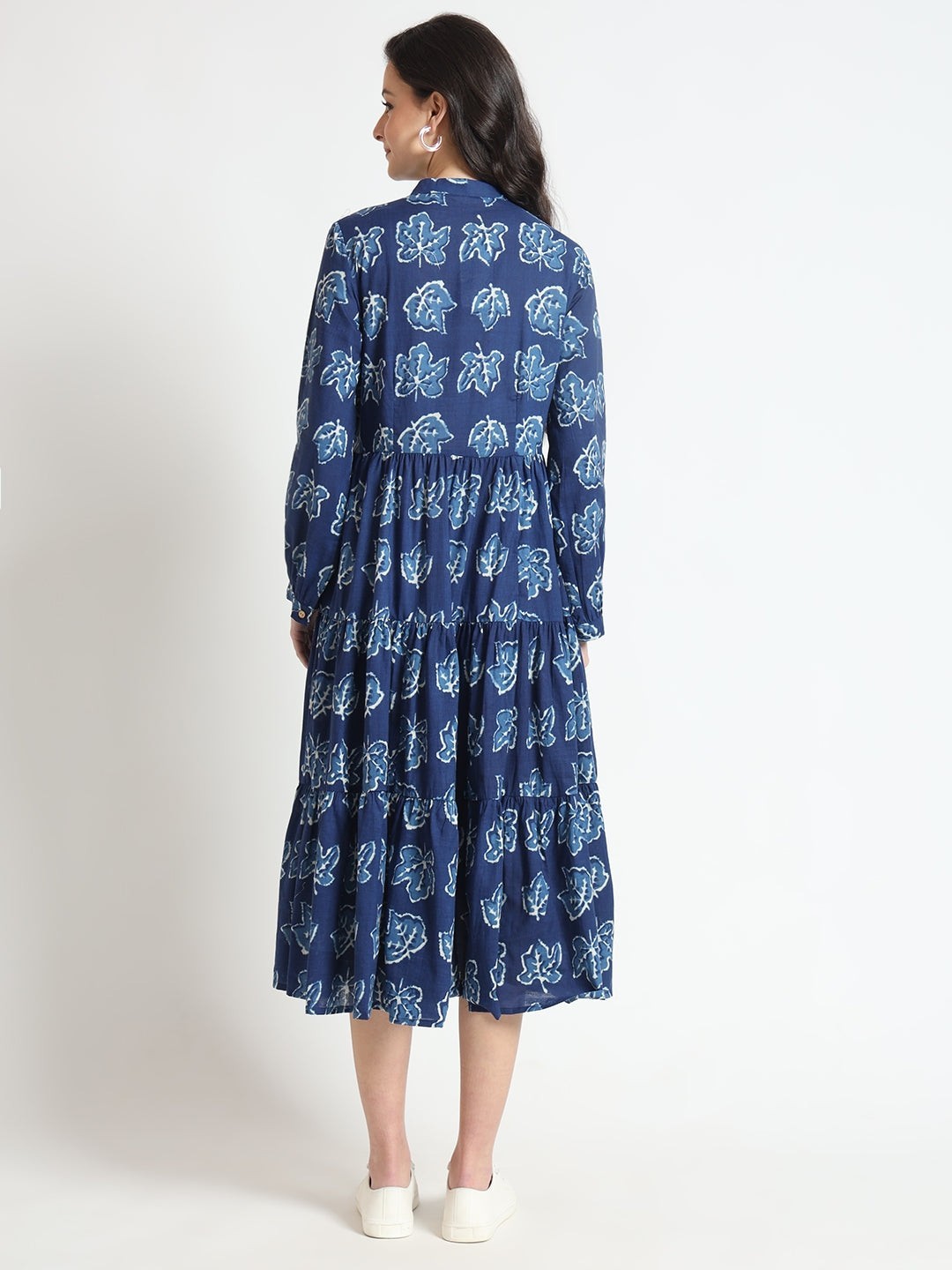 Blue Floral Print Cotton Fabric Flared Dress Plus Size & Regular | Flowy Boho