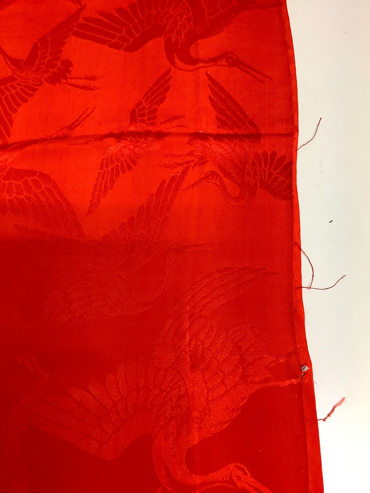 Japanese Vintage Kimono Fabric cloth Boro silk red crane scrub 52.7×12.9inch