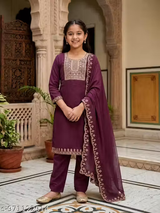 Traditional Kids Girl Kurta With Dupatta Set For festivals and daily wear