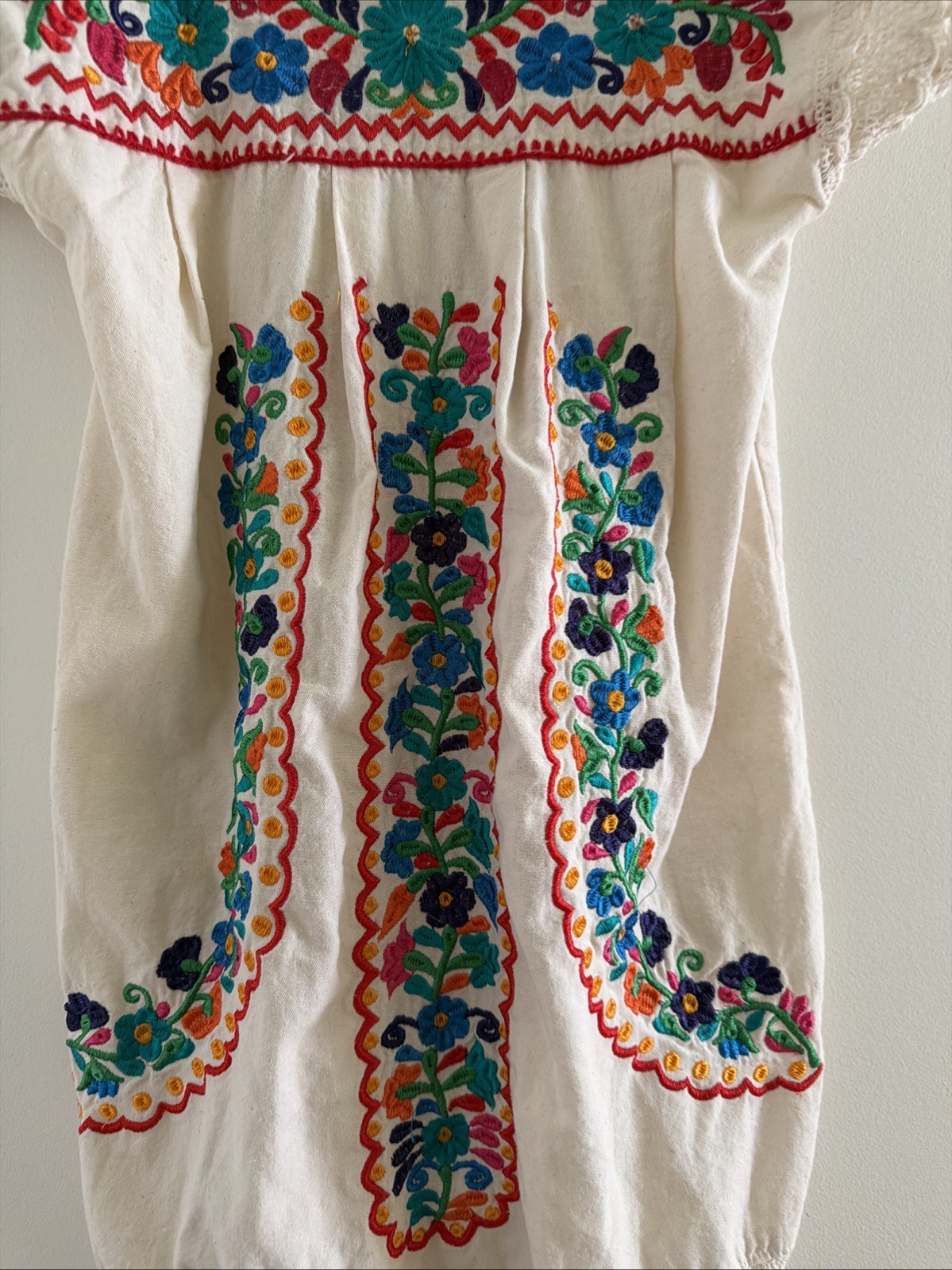Handmade Mexican Dress Girls Floral Embroidered Maria Puebla Dress Size 8